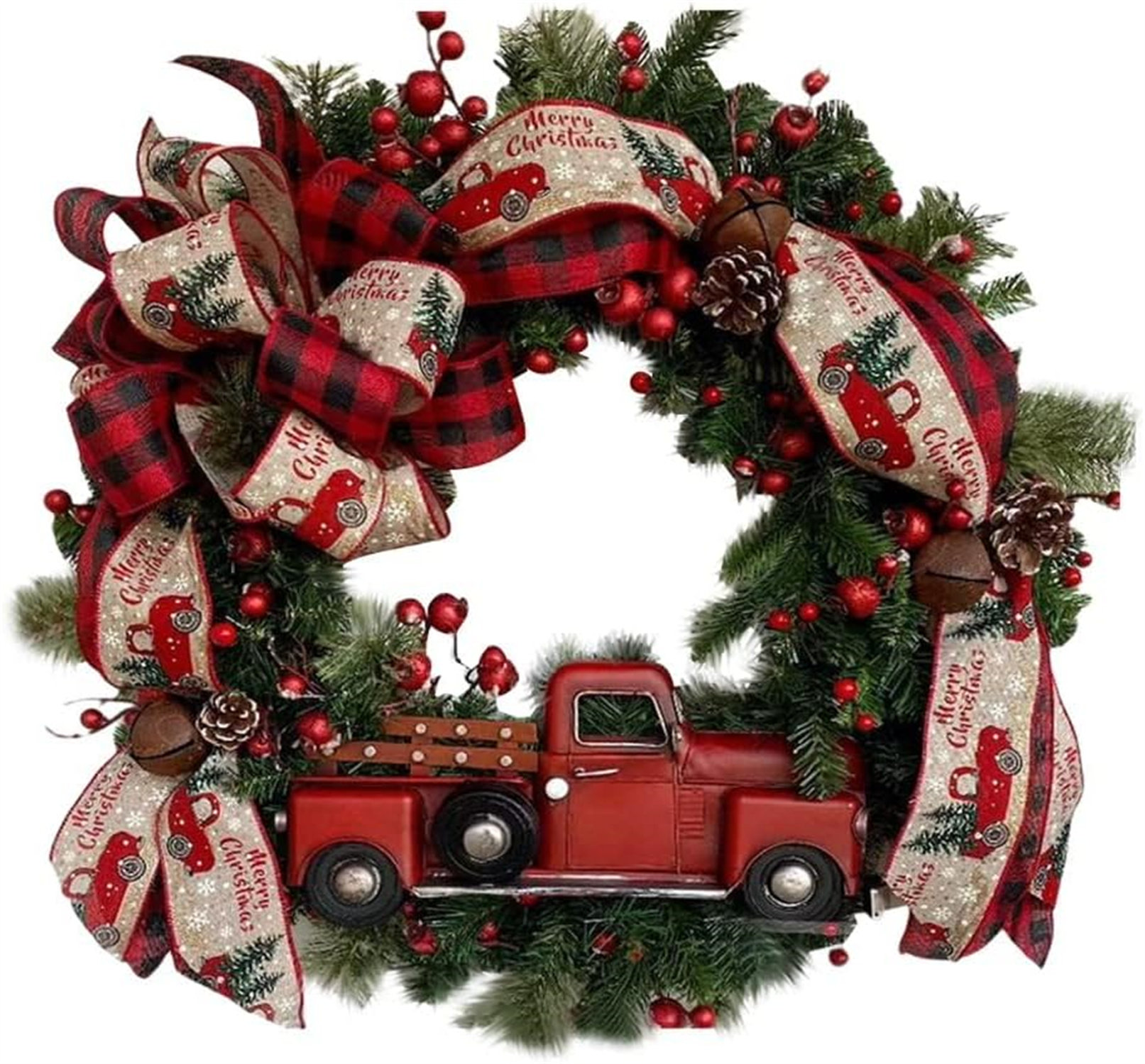 The Holiday Aisle® 17.7" Christmas Wreath With Red Truck | Wayfair